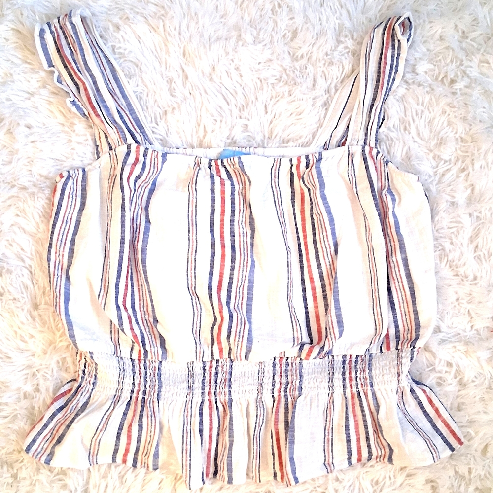 Draper James Striped Sleeveless Peplum Red White & Blue Top In Sz L